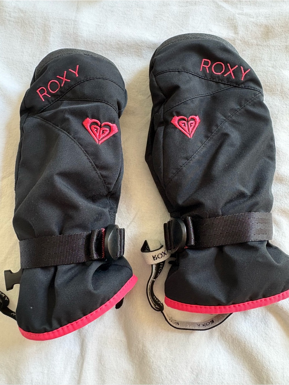 ROXY Womens Ski Black Mittens with Pink Trim